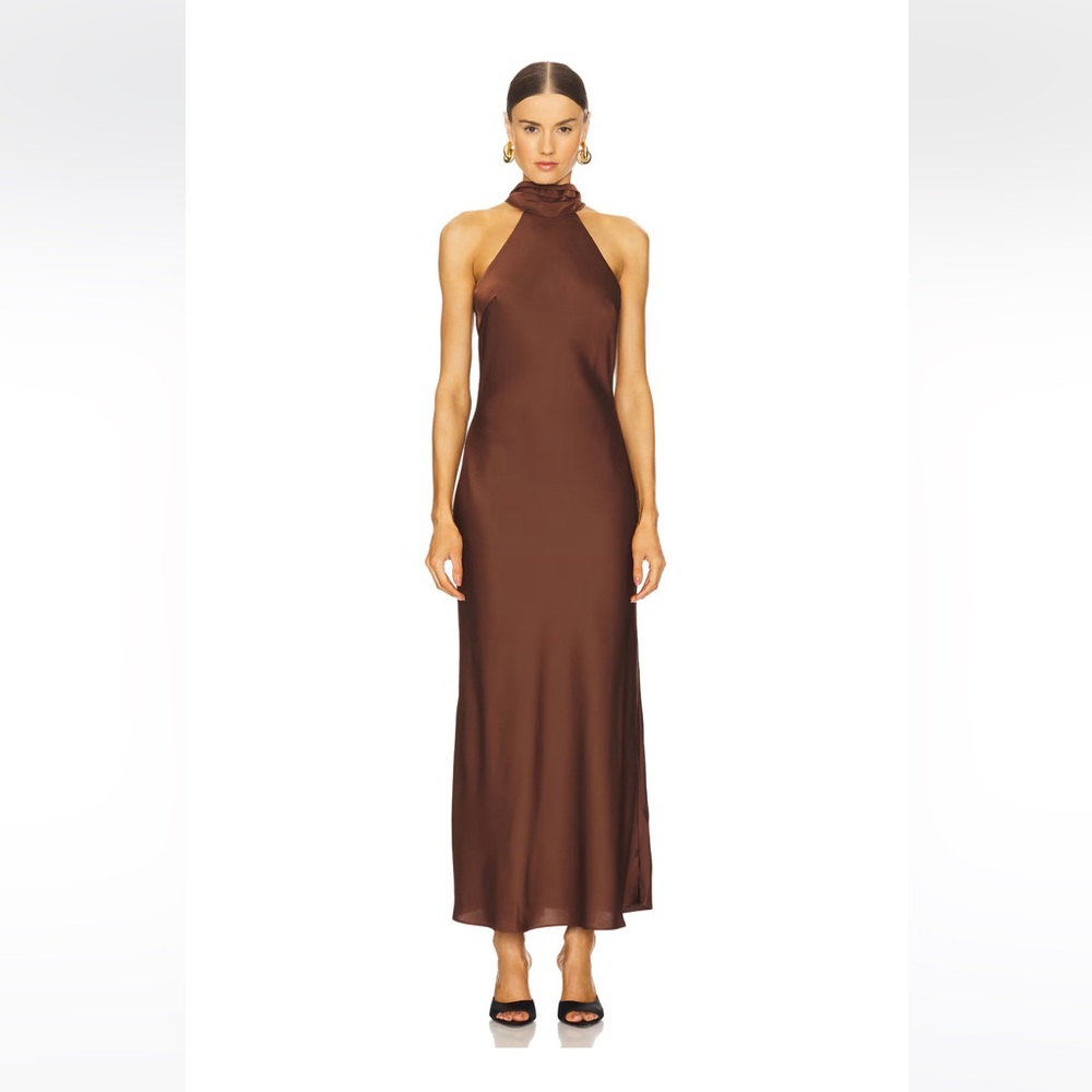Nicholas Trina Halter Midi Dress in Brown Coffee